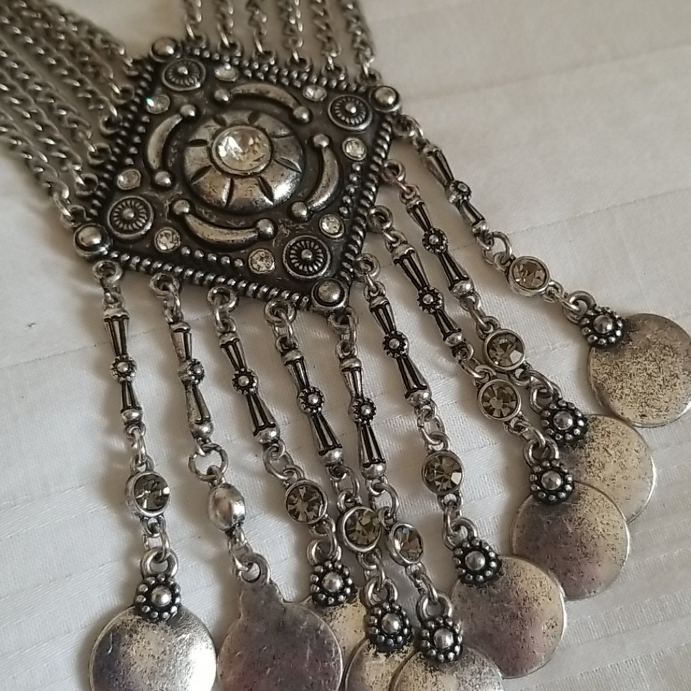 Silver Rhinestone Chains Triangle Square Statemen… - image 4